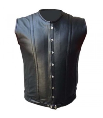 Mens Sheep Skin Real Leather Vest Steel Boned Victorian Style Corset Gothic Steampunk Vest 